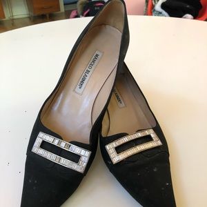Vintage Manolo kitten heels with rhinestone buckle